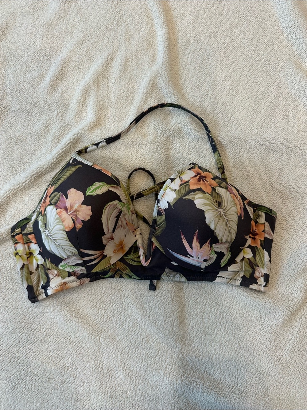 Shade & Shore Tropical Floral Push Up Bikini Top Black 36D
